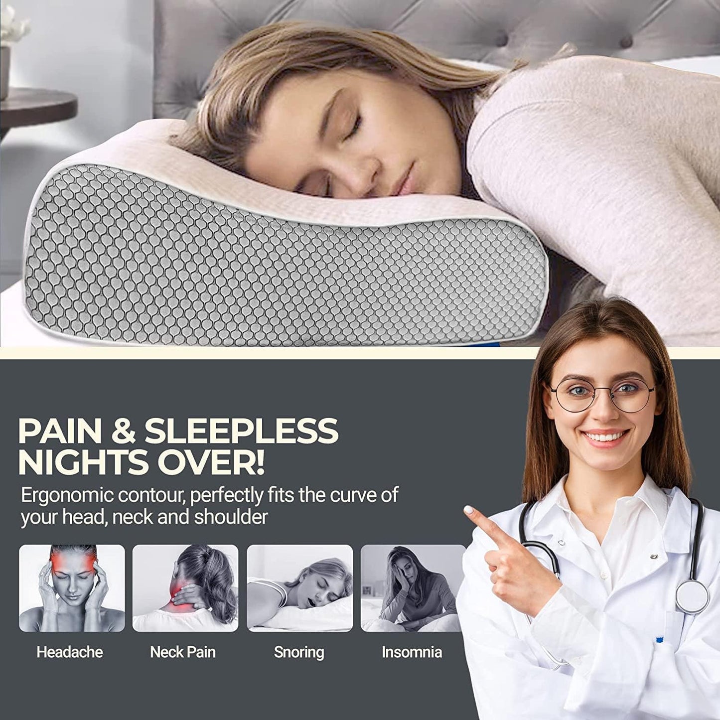 Memory Foam Pillow for Neck and Shoulder Pain | Orthopedic Pillow Support for Better Sleep | Ergonomic Cervical Contour anti Snore Pillows for Front, Back, and Side Sleepers